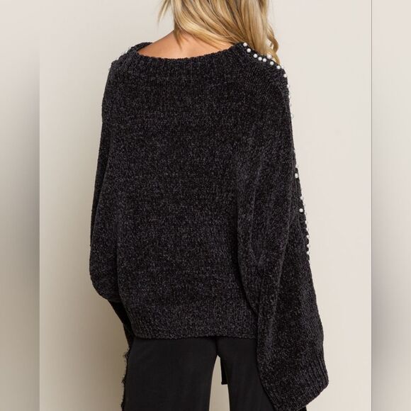 POL USA Oversized Pearl Embellished Sleeves Sweater Extra Baggy Sz Small - Picture 5 of 7